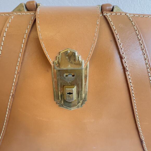 Mid Century Top Grain Cowhide Briefcase Stay Open Frame Vintage Bag with Key MCM - Picture 6 of 16